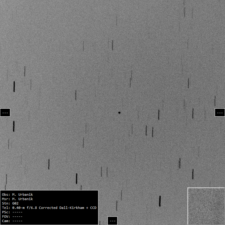 Snímka asteroidu 2024 MK počas priblíženia k Zemi.29.06.2024 21h20m UT 20 s. CASS 400/2720 Autor: M. Urbanik, Krajská hvezdáreň v Žiline Snímka asteroidu 2024 MK počas priblíženia k Zemi